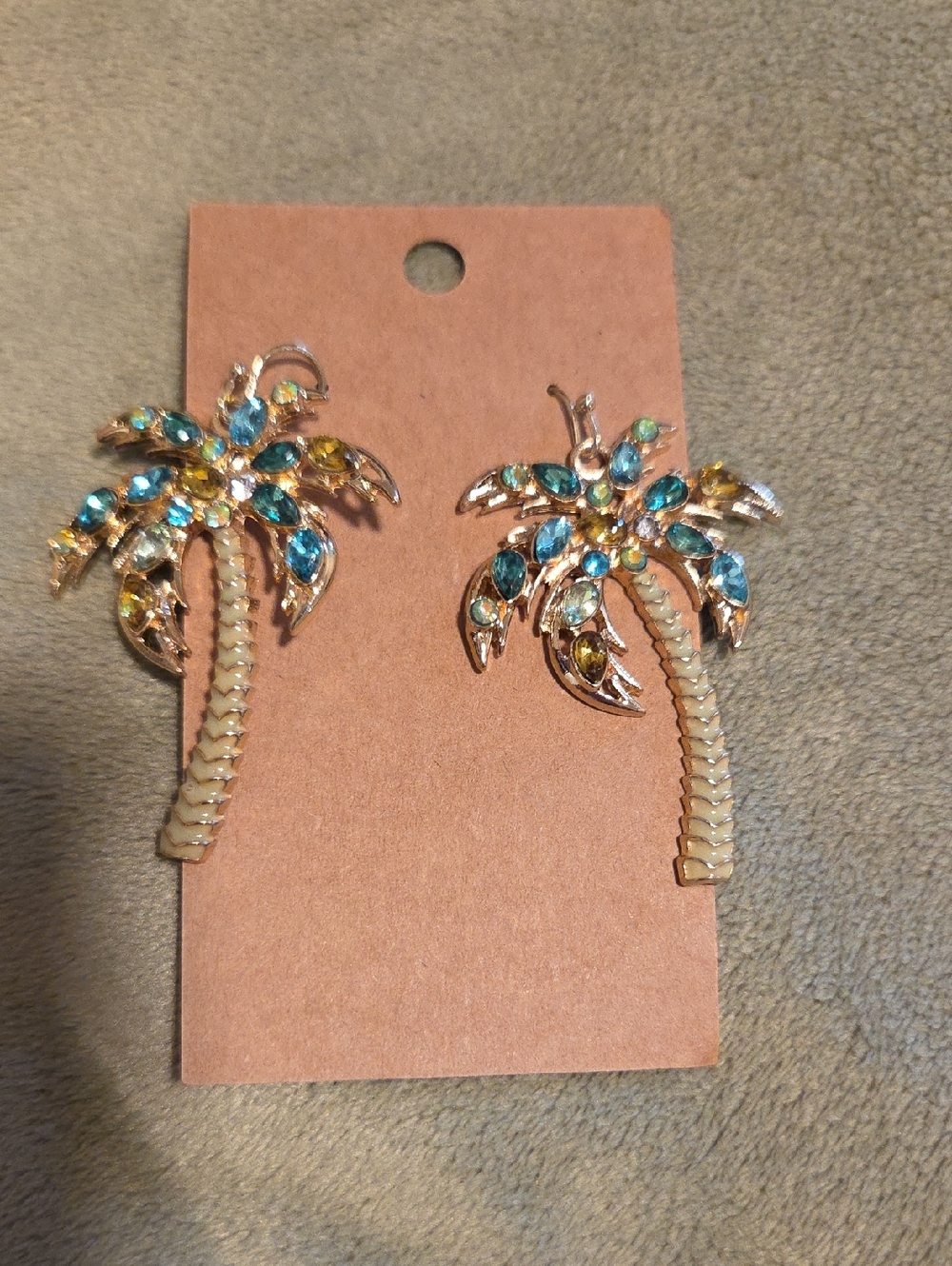 Fancy Palm Tree Drop Earrings in Blue & Gold